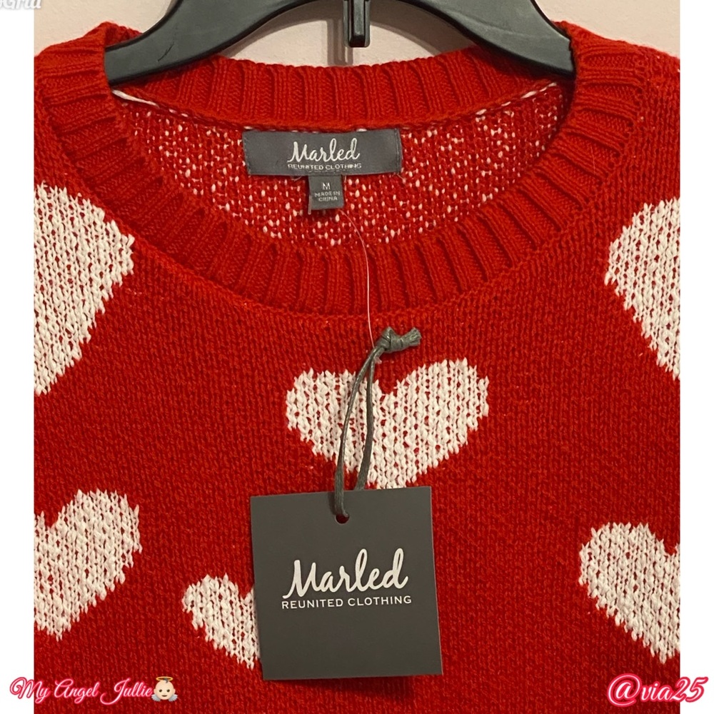 Marled Reunited Clothing Valentines Heart Print Round Neck Long Sleeve Sweater - Picture 5 of 8